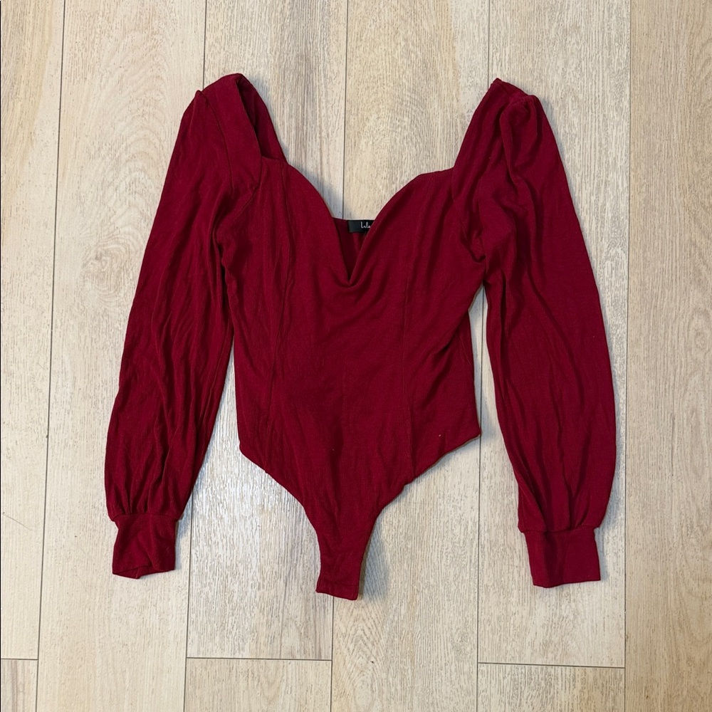 Lulus Elegant Red Long Sleeve Bodysuit Size XL